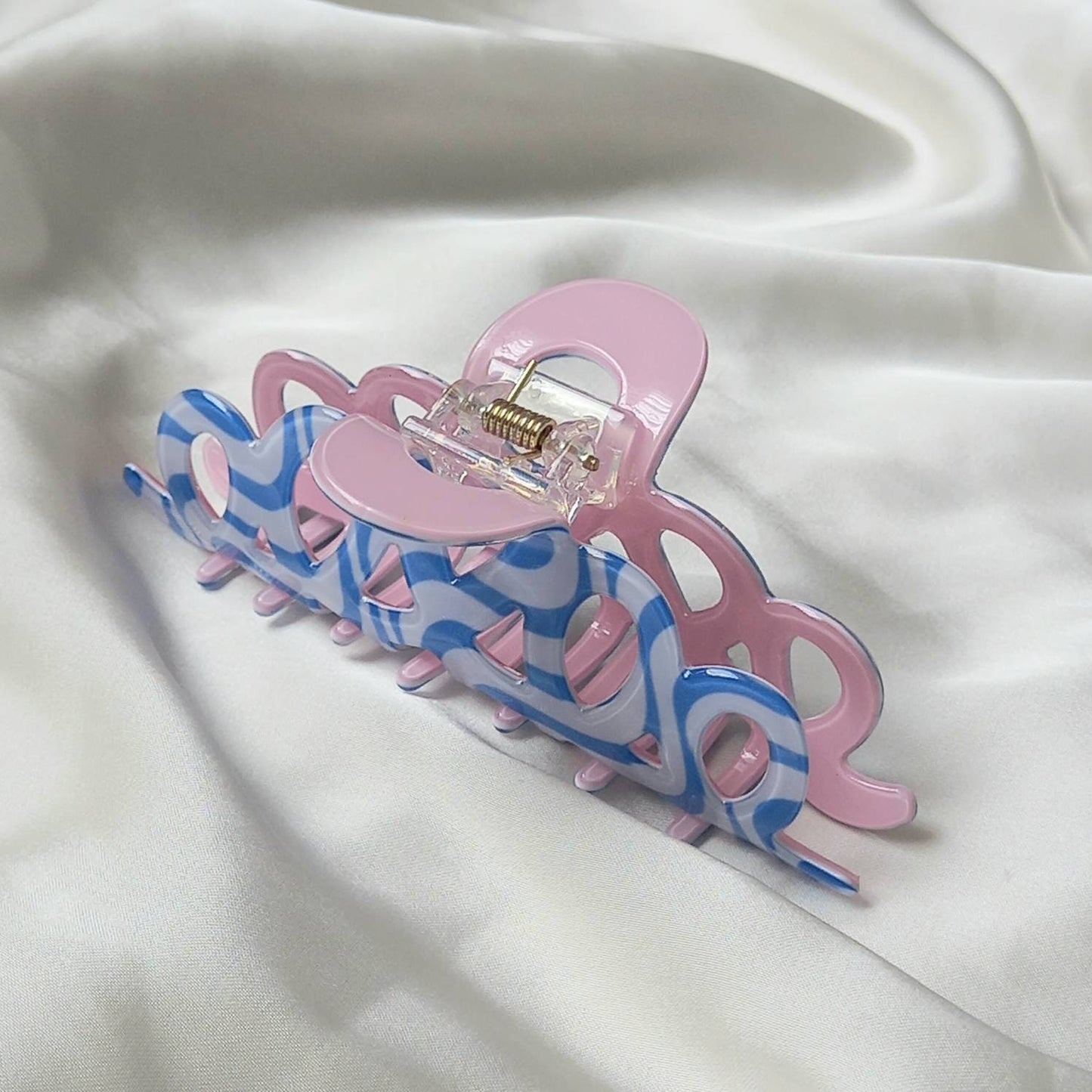 Blue & Pink Retro Hair Clip - Pink Hair Clip,Funky Hair Clip,70's Accessories,Wave Vintage Style Hair Clip,Wavy Hair Clips In The UK