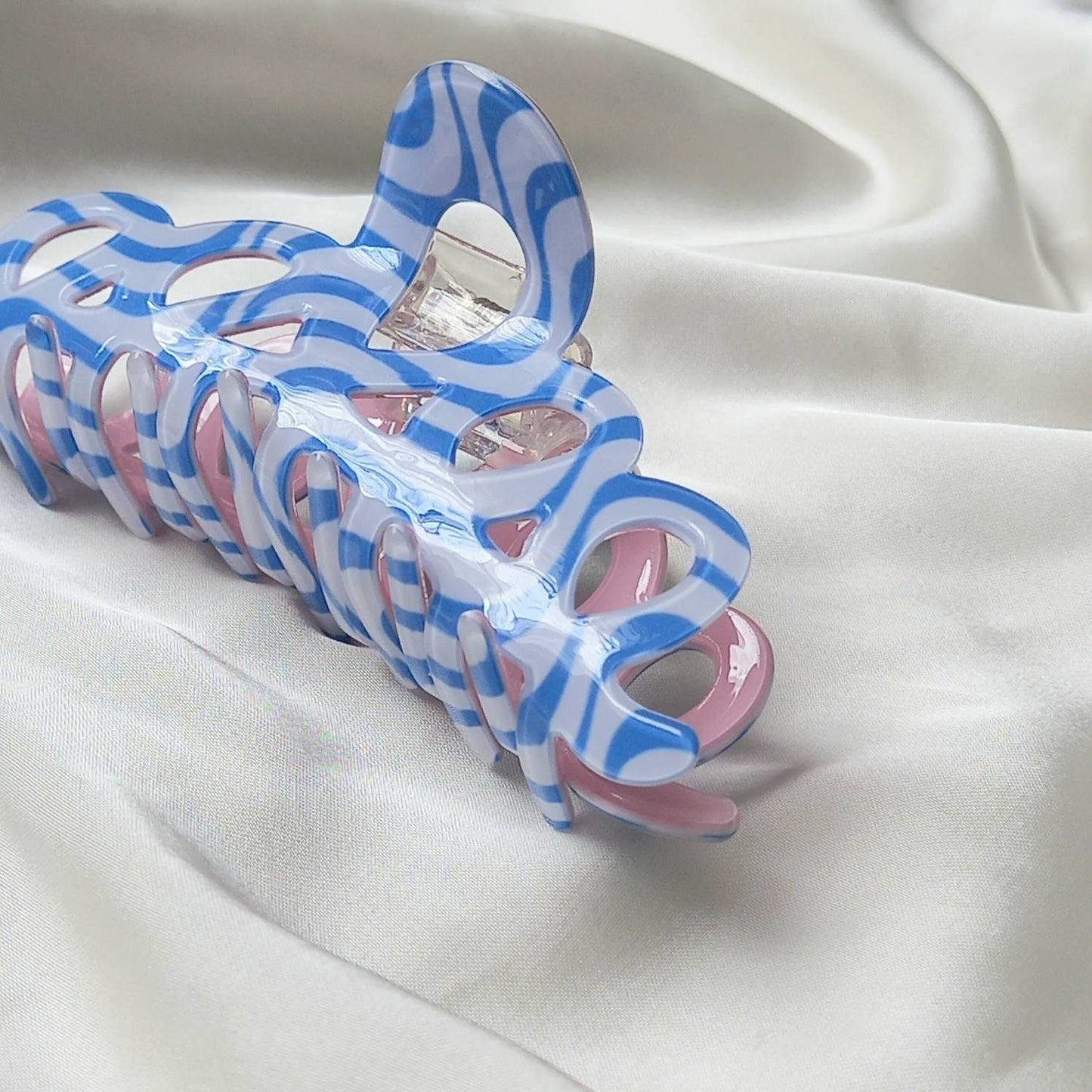 Blue & Pink Retro Hair Clip - Pink Hair Clip,Funky Hair Clip,70's Accessories,Wave Vintage Style Hair Clip,Wavy Hair Clips In The UK