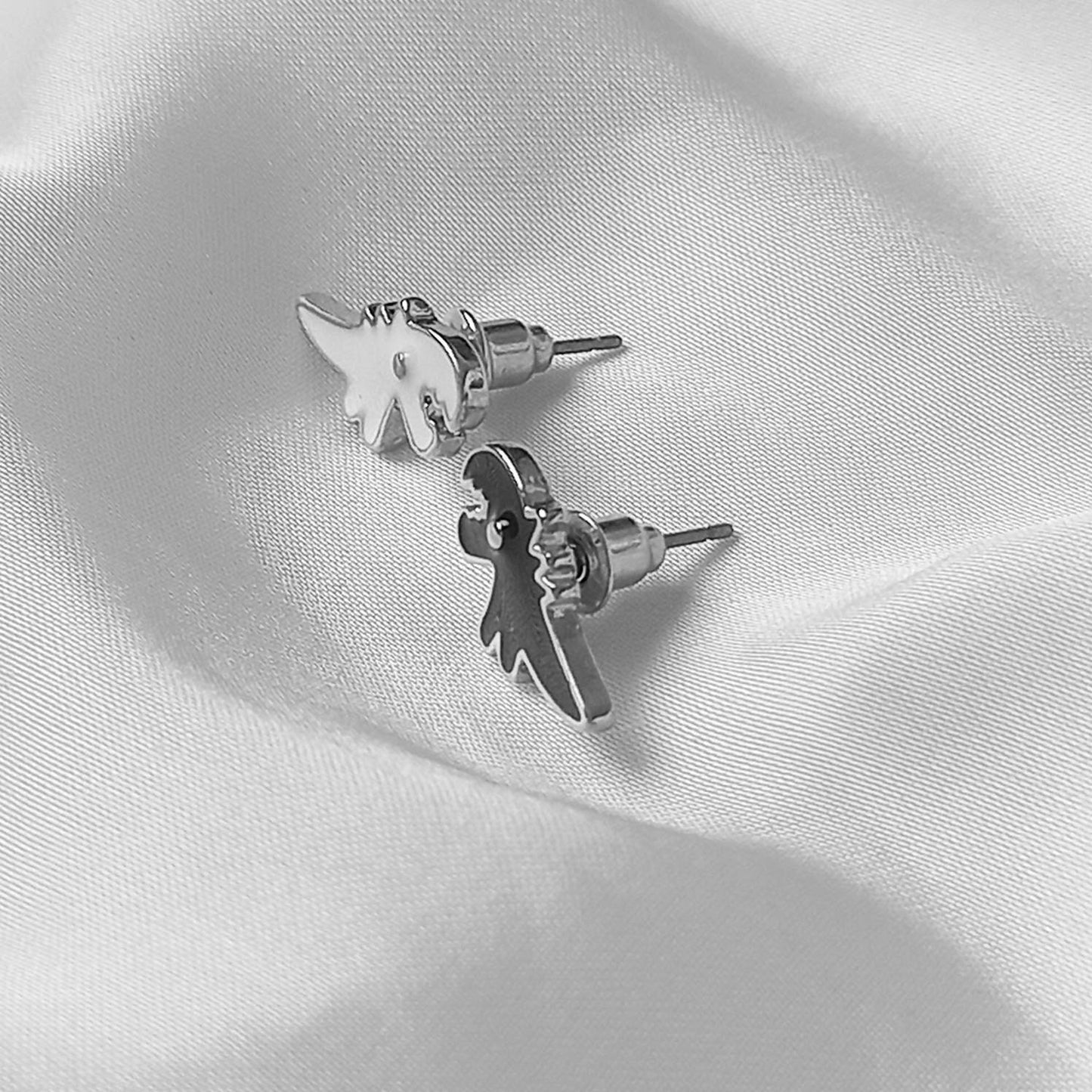 Black & White Dinosaur Stud Earrings - Dinosaur Earrings, Black Stud Earrings, Black Jewellery,Dinosaur Jewellery,Novelty,Funky Jewellery