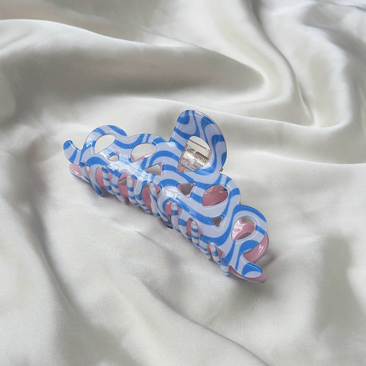 Blue & Pink Retro Hair Clip - Pink Hair Clip,Funky Hair Clip,70's Accessories,Wave Vintage Style Hair Clip,Wavy Hair Clips In The UK