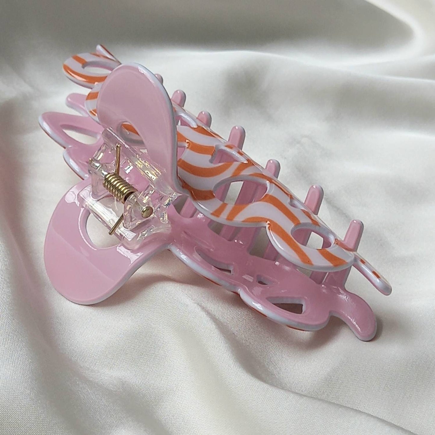 Pink & Orange Retro Hair Clip - Pink Hair Clip,Funky Hair Clip,70's Accessories,Wave Vintage Style Hair Clip,Wavy Hair Clips In The UK