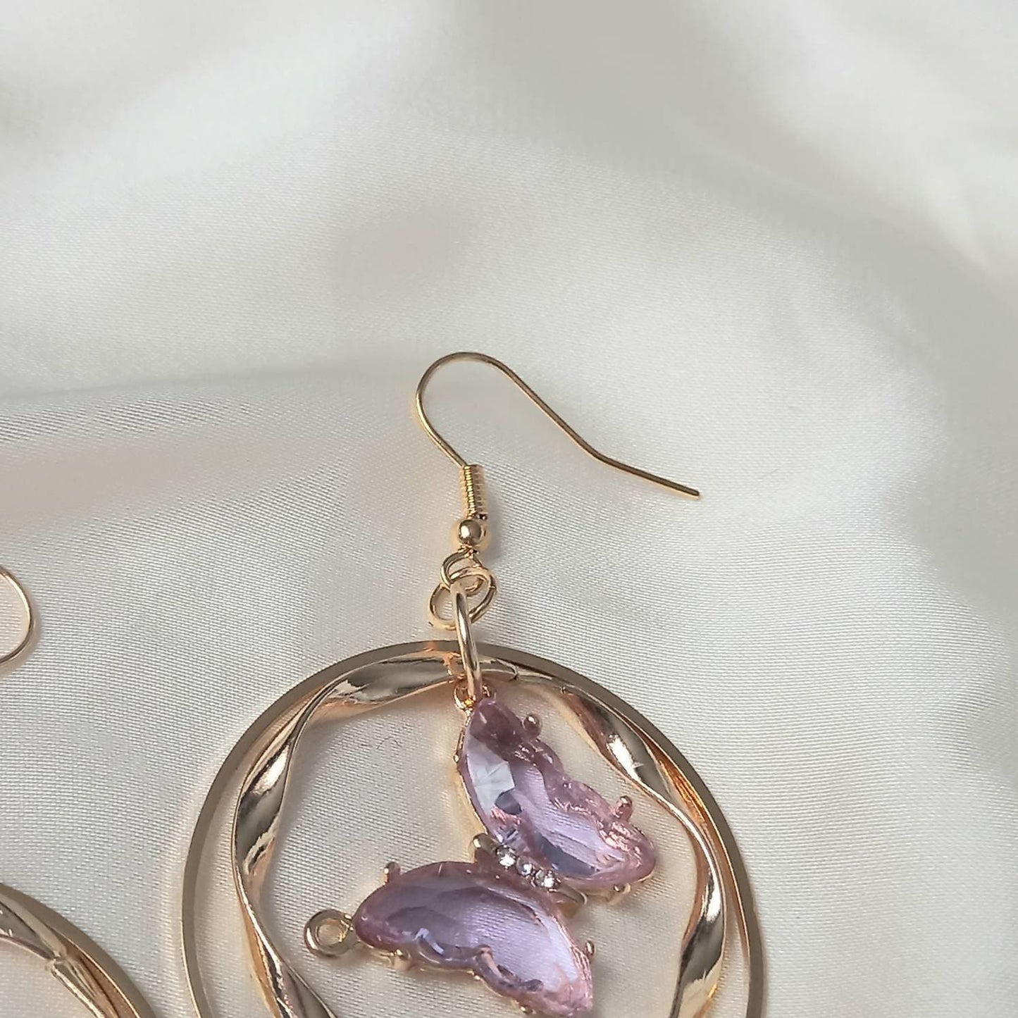 Gold & Purple Butterfly Drop Earrings - Purple Drop Earrings, Purple Butterfly Earrings, Gold Earrings In The UK, Gold Butterfly Jewellery
