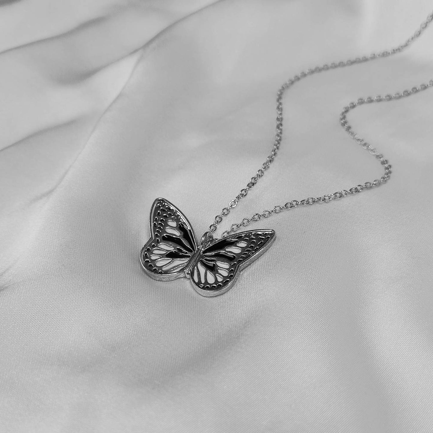 Silver Butterfly Charm Necklace - Chain Necklaces,Black Butterfly Necklace,Silver Necklaces In The UK, Silver Jewellery In The UK