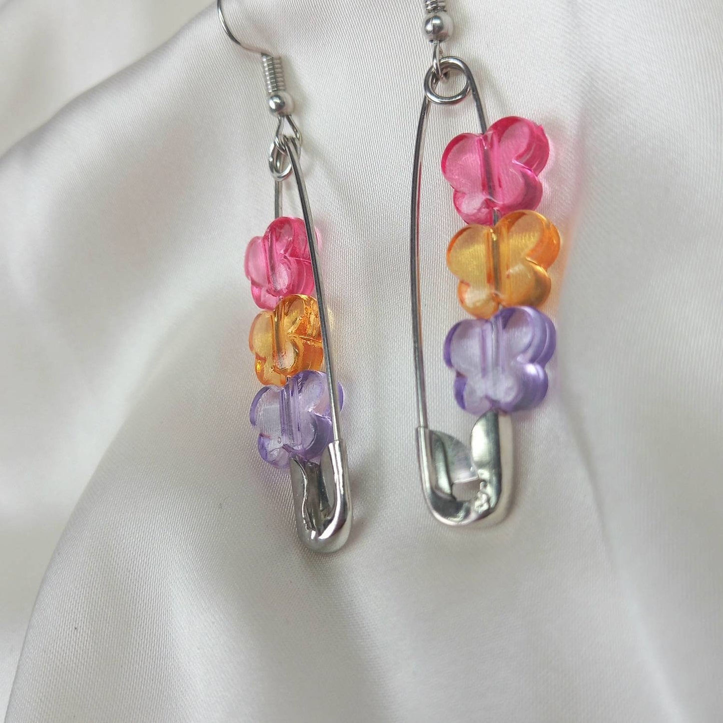 Bead Butterfly Drop Earrings - Lightweight Safety Pin Earrings,Pink Earrings,Blue Earrings In The UK,Silver Butterfly Jewellery In The UK