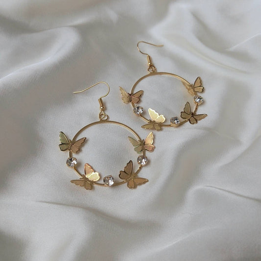 Gold Butterfly Hoop Earrings - Lightweight Hoop Earrings, Butterfly Earrings, Hoop Earrings, Cute Earrings, Gold Earrings, Gold Jewellery