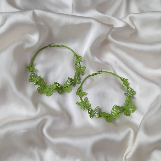 Green Butterfly Hoop Earrings - Lightweight Hoop Earrings, Butterfly Earrings, Hoop Earrings, Cute Earrings, Green Earrings, Green Jewellery