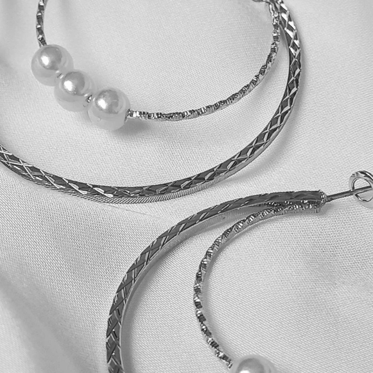 Large Silver Pearl Hoop Earrings - Lightweight Hoop Earrings, Silver Hoop Earrings, Silver Earrings In The UK, Silver Jewellery In The UK