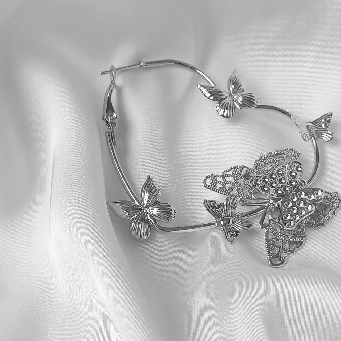 Silver Butterfly Heart Hoop Earrings - Lightweight Earrings,Butterfly Earrings,Hoop Earrings,Cute Earrings,Silver Earrings,Silver Jewellery