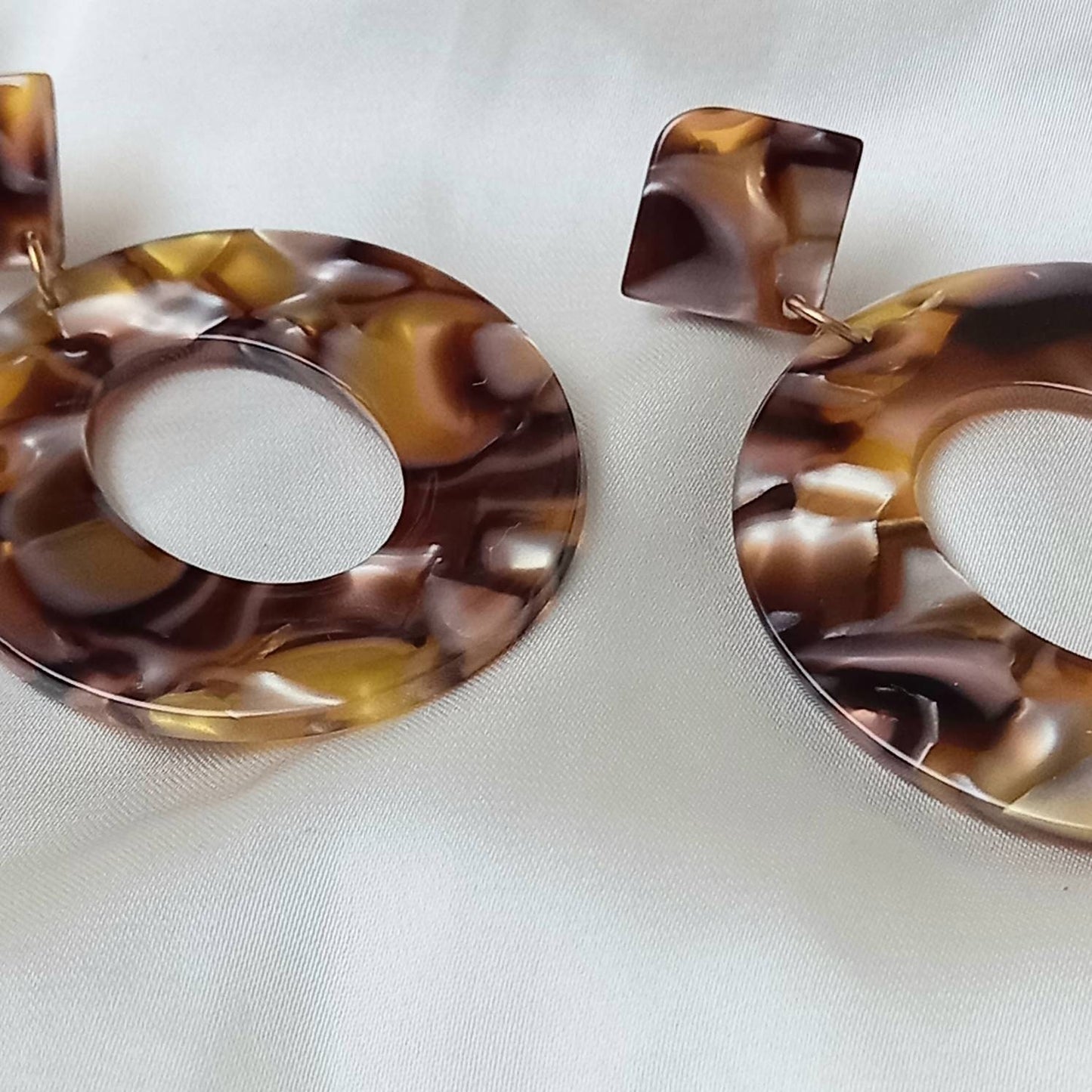 Brown Resin Drop Earrings -  Brown Earrings, Brown Jewellery, Orange Earrings, Retro Earrings, Chunky Earrings, Gold Earrings,Resin Earrings