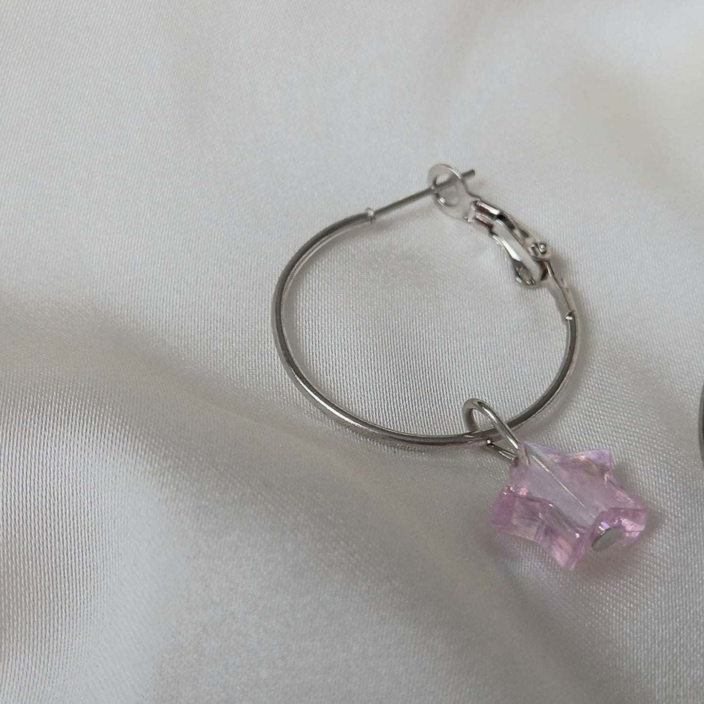 Silver Star Hoop Earrings - Lightweight Hoop Earrings,Pink Star Earrings,Hoop Earrings,Cute Earrings,Silver Earrings,Silver Star Jewellery