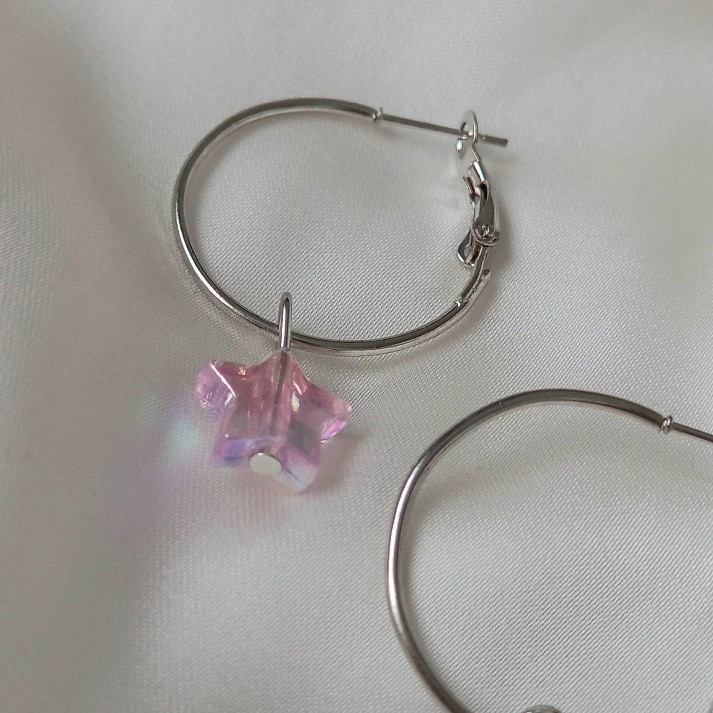 Silver Star Hoop Earrings - Lightweight Hoop Earrings,Pink Star Earrings,Hoop Earrings,Cute Earrings,Silver Earrings,Silver Star Jewellery