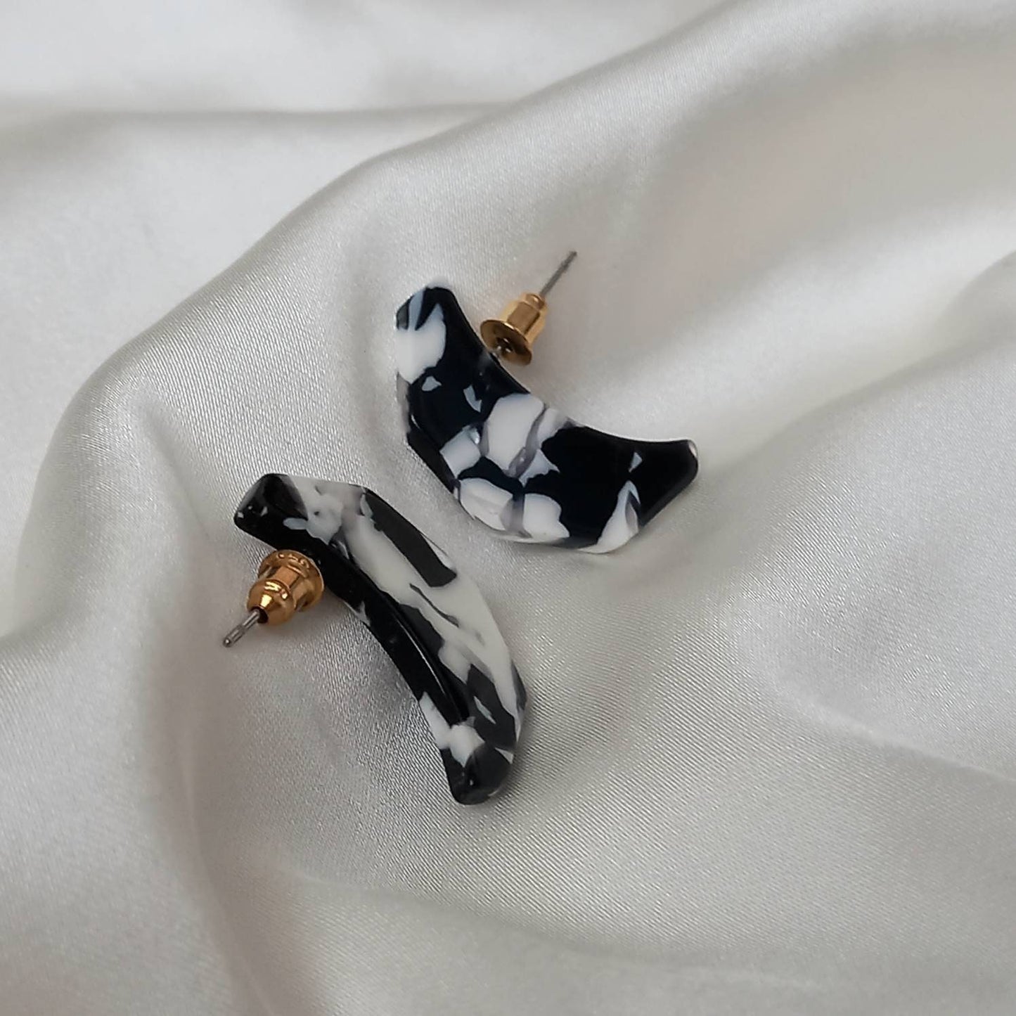 Black & White Moon Drop Earrings - Black Spotted Earrings,Gold Earrings,Spotty Earrings,Moon Earrings,Gold Earrings In The UK,Moon Jewellery