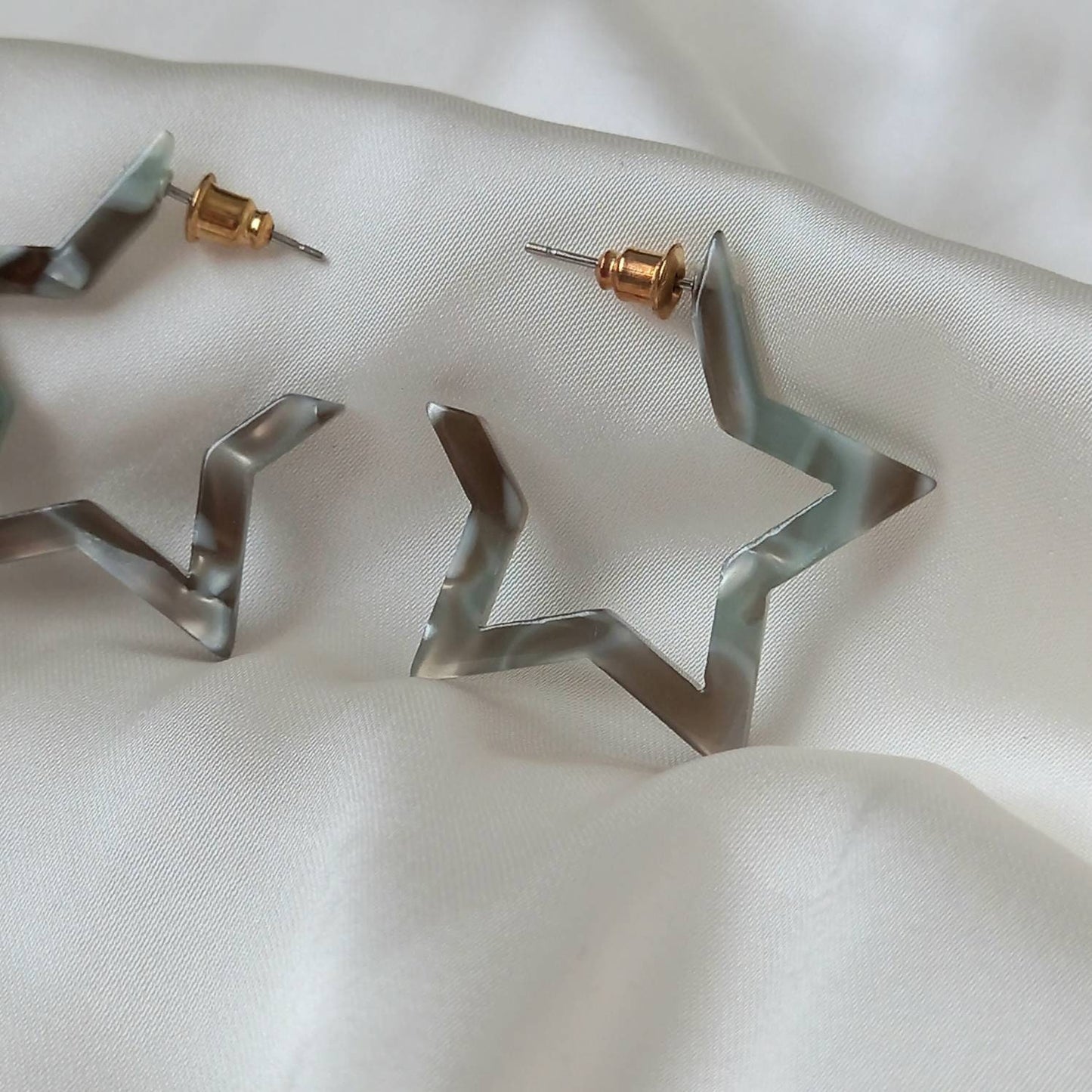 Grey Star Hoop Earrings - Lightweight Hoop Earrings,Star Earrings,Small Hoop Earrings,Cute Earrings,Gold Earrings In The UK,Gold Jewellery