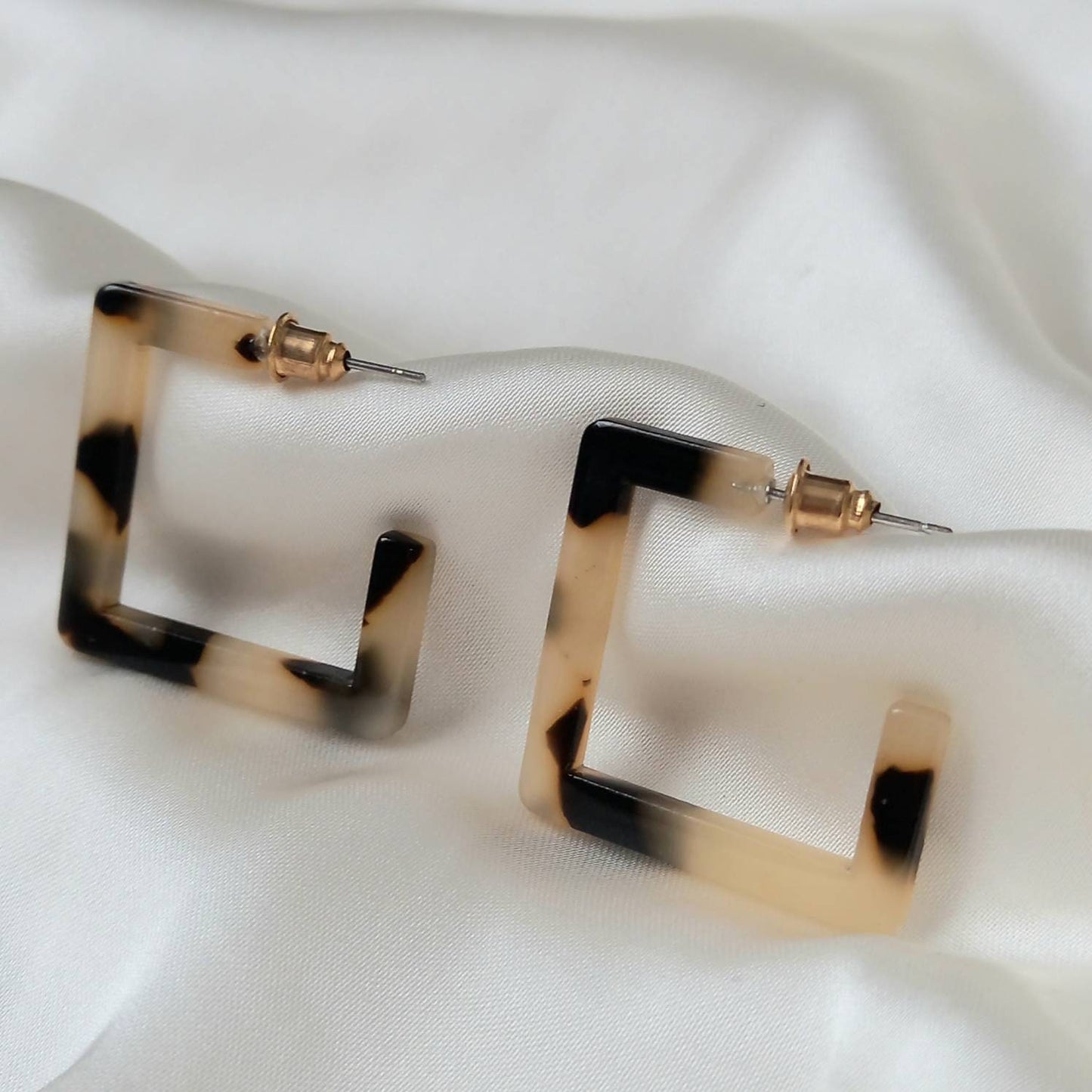 Resin Square Hoop Earrings -  Leopard Print Hoop, Everyday, Lightweight, Abstract Earrings, Unique Earrings,Gold Jewellery,Gold Earrings