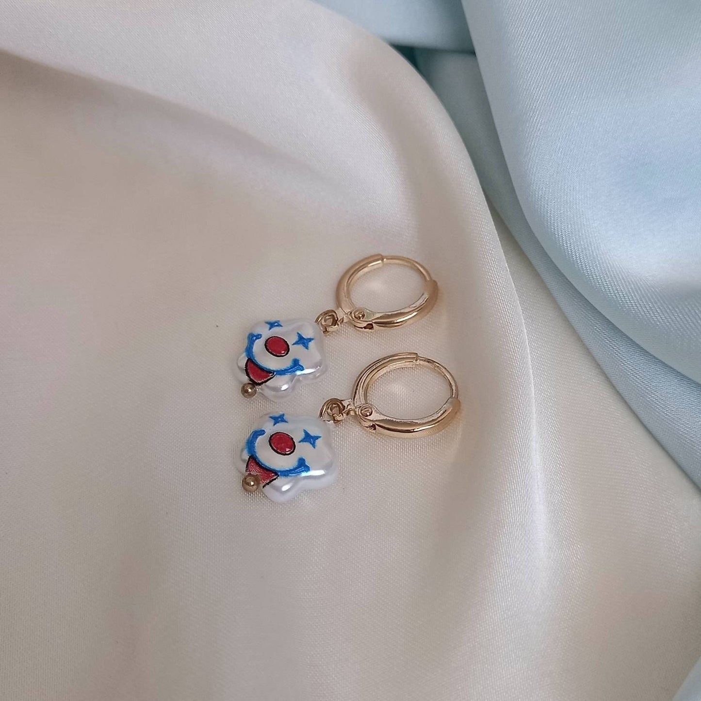 Faux Pearl Face Drop Earrings - Pearl Earrings, Gold Earrings, Face Earrings, Small Drop Earrings, White Jewellery, Pearl Earrings In The UK