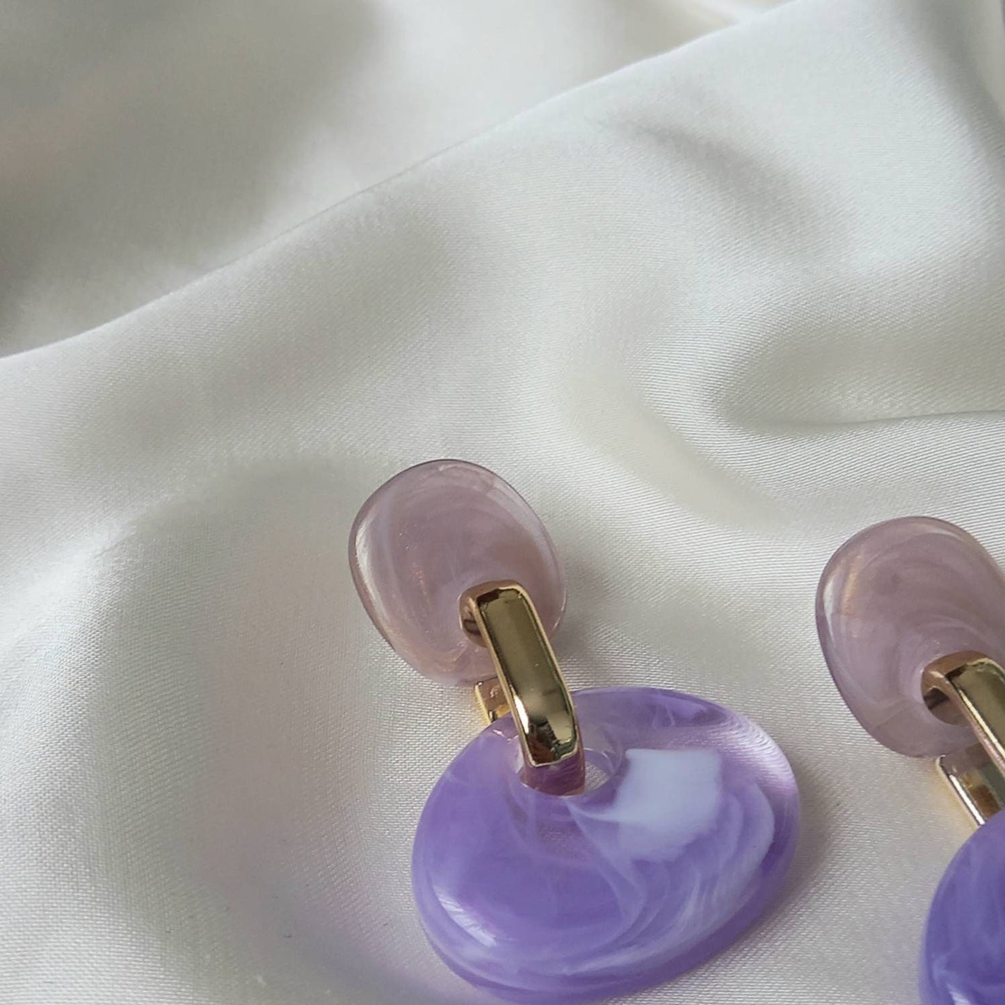 Purple & Gold Drop Earrings -  Round Earrings, Purple Earrings In The UK,Purple Earrings In The UK, Purple Jewellery,Lilac Earrings,Abstract