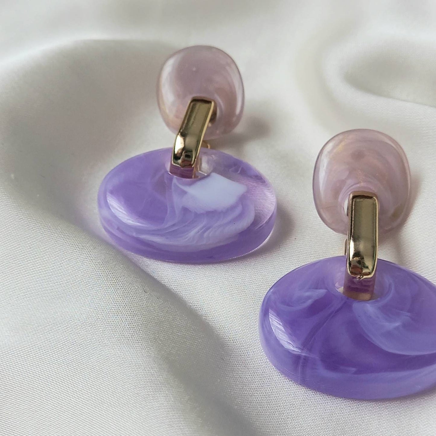 Purple & Gold Drop Earrings -  Round Earrings, Purple Earrings In The UK,Purple Earrings In The UK, Purple Jewellery,Lilac Earrings,Abstract
