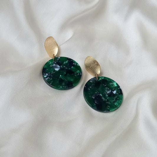 Green Resin Drop Earrings -  Green Earrings In The UK,Green Jewellery In The UK,Gold Earrings,Emerald Green,Resin Earrings, Chunky Earrings