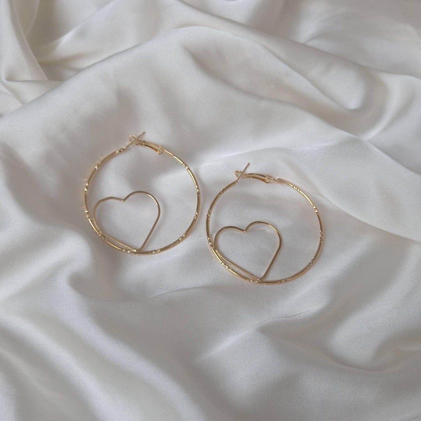 Gold Heart Hoop Earrings - Lightweight Hoop Earrings, Heart Earrings, Hoop Earrings, Cute Earrings, Gold Earrings In The UK, Gold Jewellery