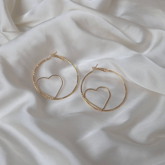Gold Heart Hoop Earrings - Lightweight Hoop Earrings, Heart Earrings, Hoop Earrings, Cute Earrings, Gold Earrings In The UK, Gold Jewellery