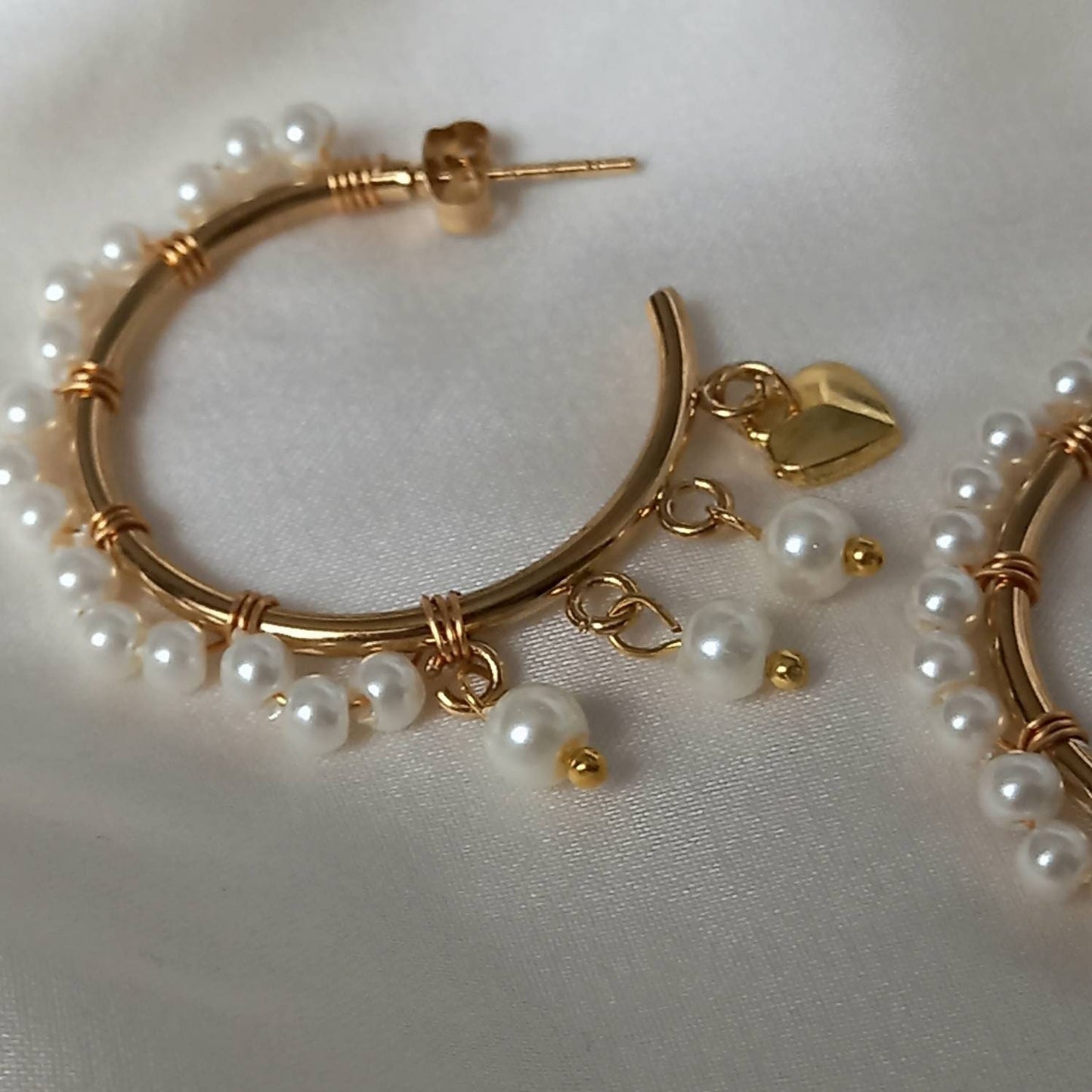 Faux Pearl Hoop Earrings - Pearl Jewellery, Pearl Earrings, Gold Heart Earrings, Hoop Earrings In The UK, Cute Earrings, Pearl Jewellery