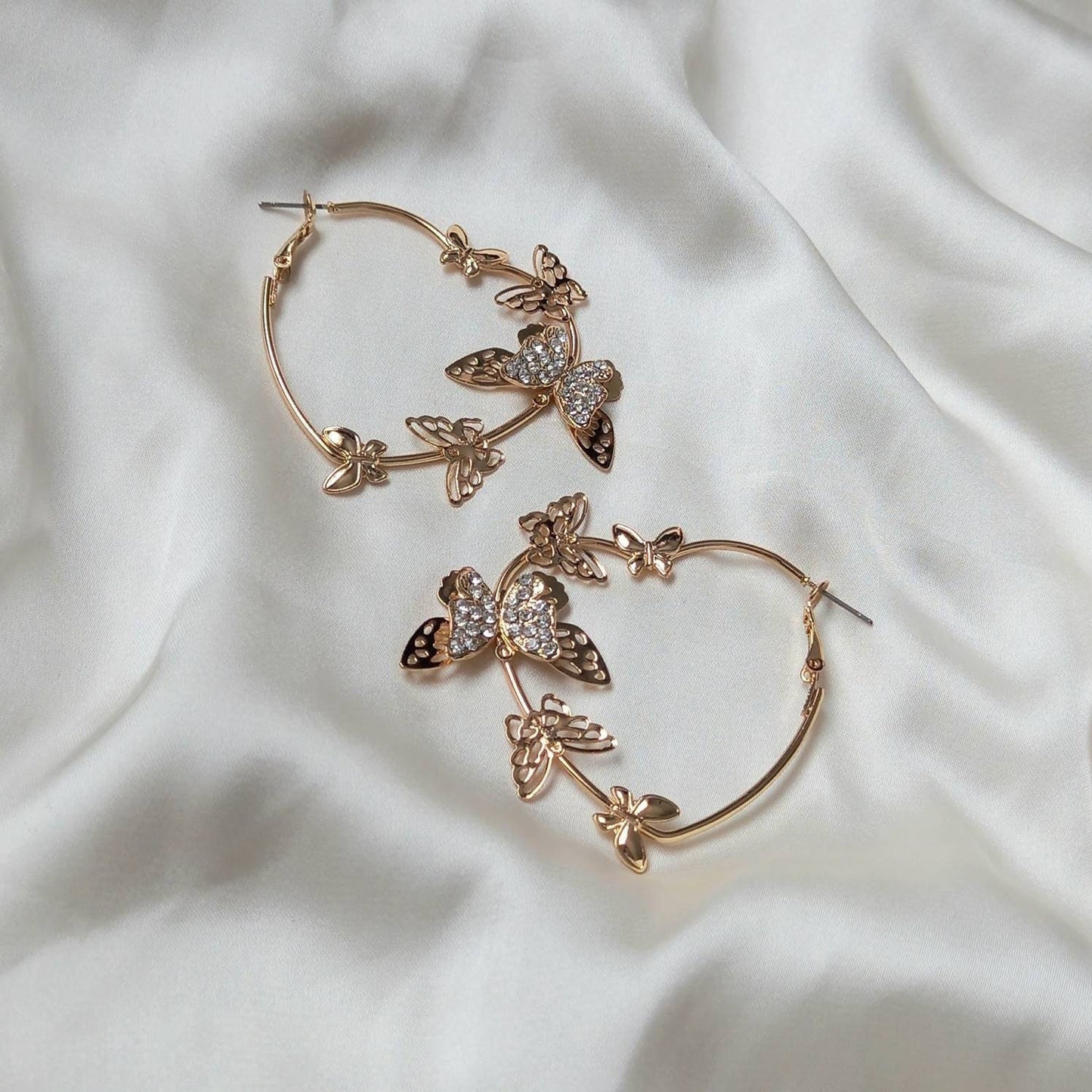 Gold Butterfly Heart Hoop Earrings - Lightweight Earrings,Butterfly Earrings,Hoop Earrings,Cute Earrings,Gold Earrings,Gold Jewellery