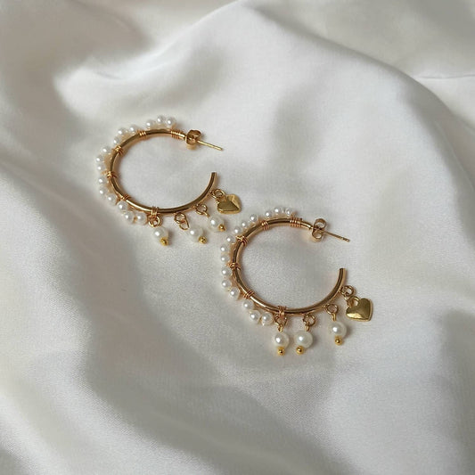 Faux Pearl Hoop Earrings - Pearl Jewellery, Pearl Earrings, Gold Heart Earrings, Hoop Earrings In The UK, Cute Earrings, Pearl Jewellery