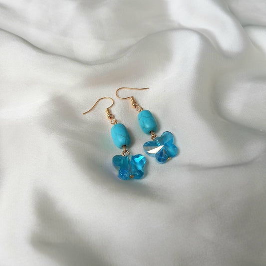 Blue Butterfly Drop Earrings - Lightweight Earrings, Blue Butterfly Earrings, Cute Earrings,Blue Earrings In The UK,Gold Butterfly Jewellery