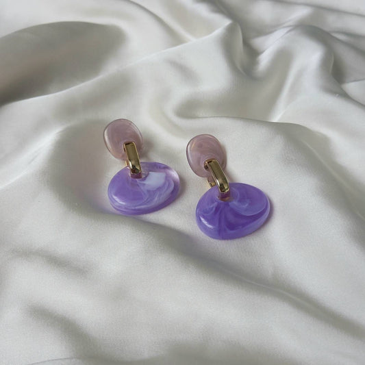 Purple & Gold Drop Earrings -  Round Earrings, Purple Earrings In The UK,Purple Earrings In The UK, Purple Jewellery,Lilac Earrings,Abstract