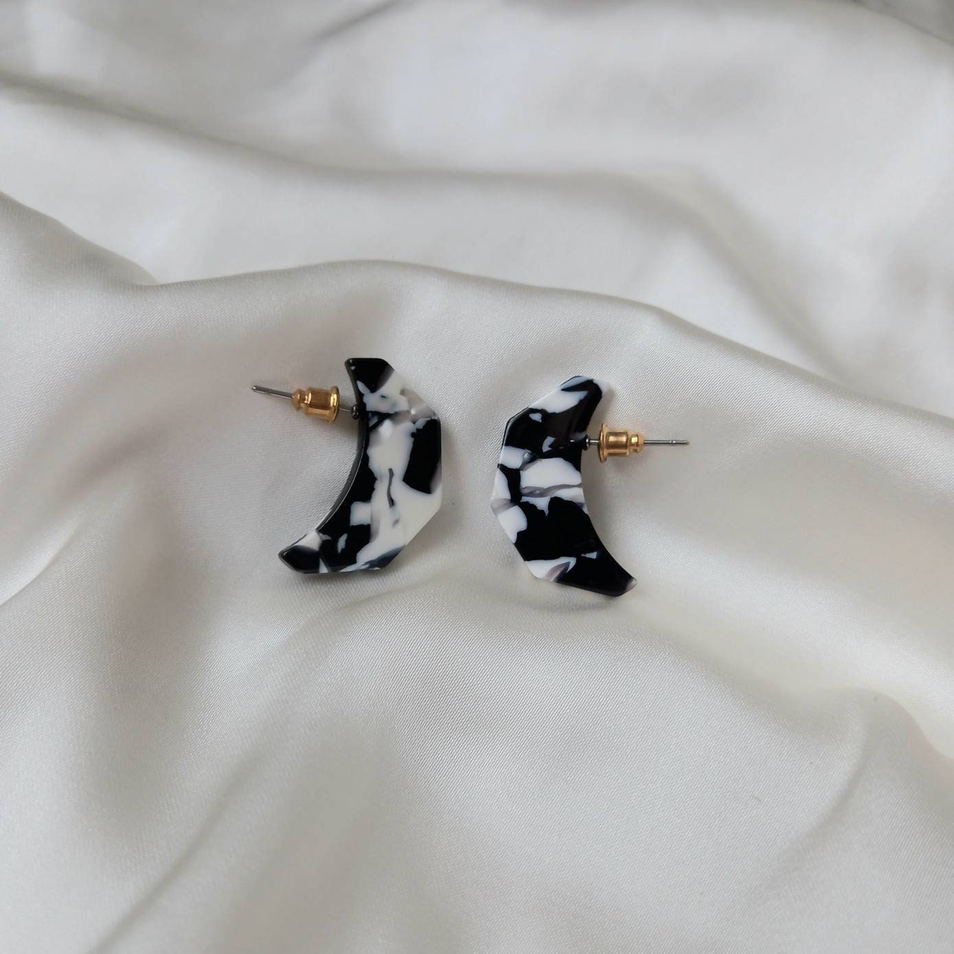 Black & White Moon Drop Earrings - Black Spotted Earrings,Gold Earrings,Spotty Earrings,Moon Earrings,Gold Earrings In The UK,Moon Jewellery