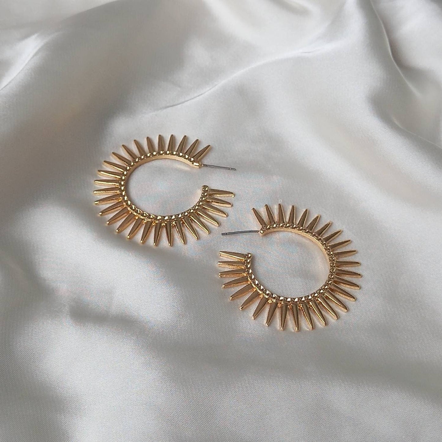 Gold Sun Hoop Earrings - Gold Hoop Earrings,Gold Sun Earrings,Cute Earrings,Gold Earrings In The UK,Gold Jewellery In The UK,Spike Earrings
