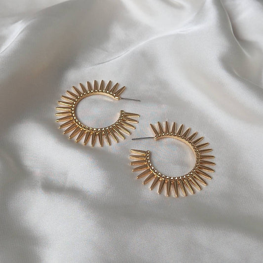 Gold Sun Hoop Earrings - Gold Hoop Earrings,Gold Sun Earrings,Cute Earrings,Gold Earrings In The UK,Gold Jewellery In The UK,Spike Earrings