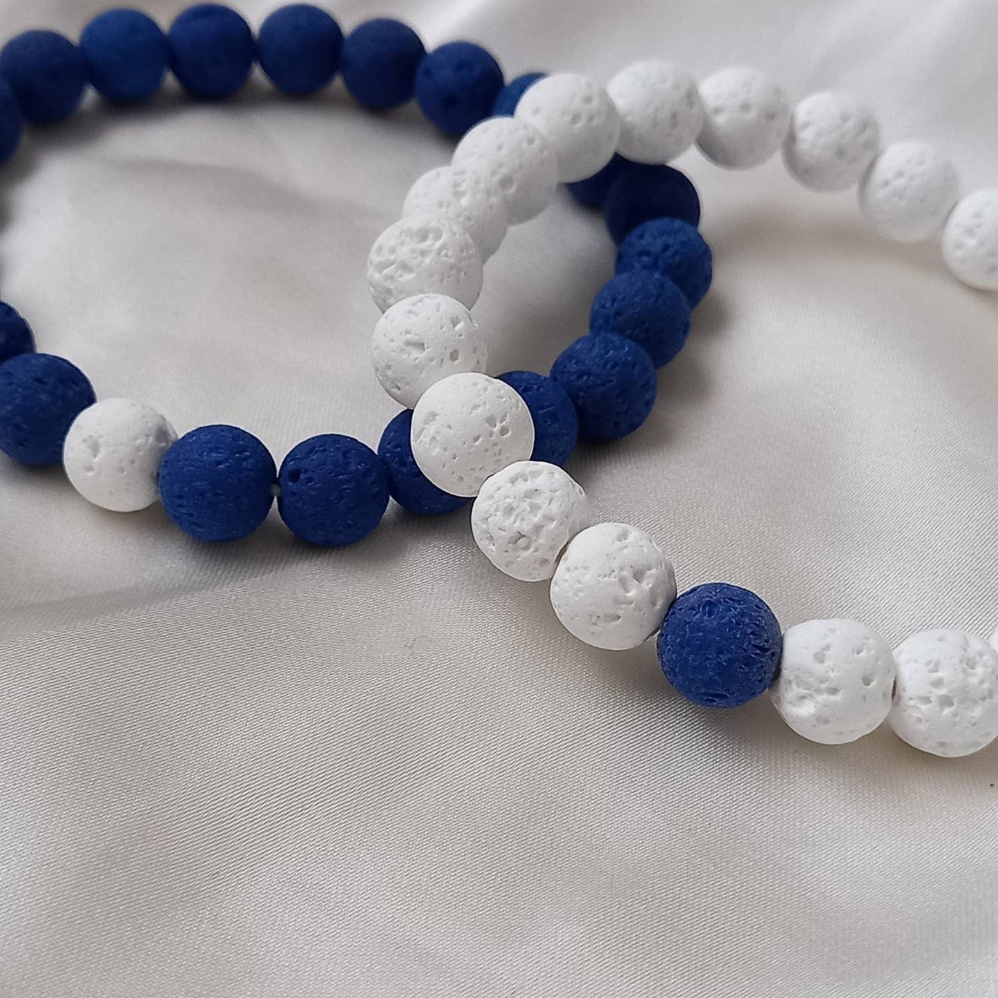 2 Matching Friendship Bead Bracelets - Chunky Bead Jewellery, Friendship Accessories, Bead Bracelets, Cute Bracelet, Blue & White Jewellery