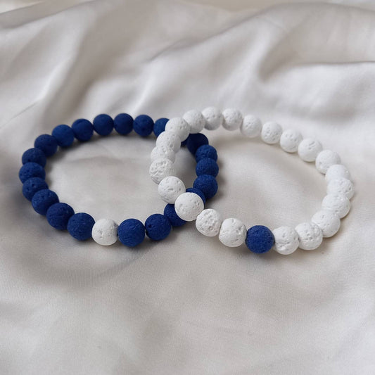 2 Matching Friendship Bead Bracelets - Chunky Bead Jewellery, Friendship Accessories, Bead Bracelets, Cute Bracelet, Blue & White Jewellery