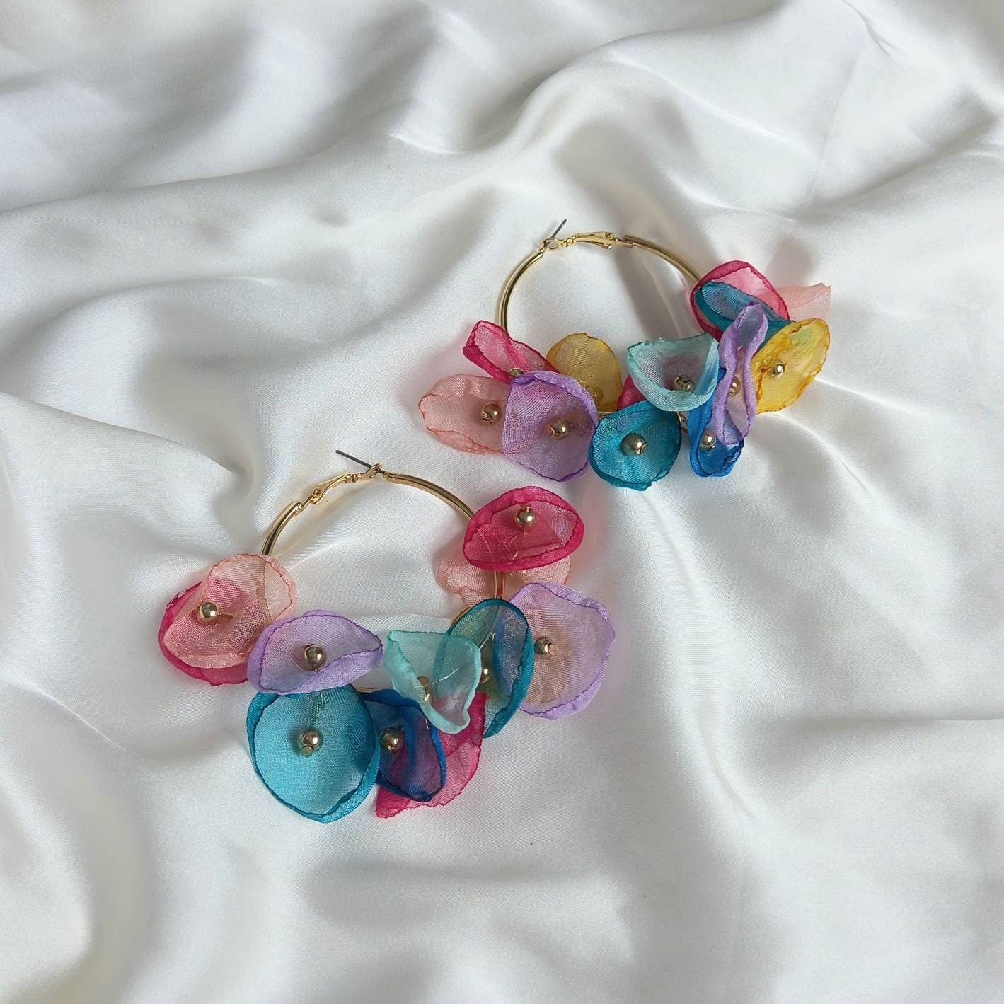 Rainbow Flower Hoop Earrings - Lightweight Hoop Earrings,Flower Earrings,Hoop Earrings,Cute Earrings,Flower Jewellery In The UK, Colourful