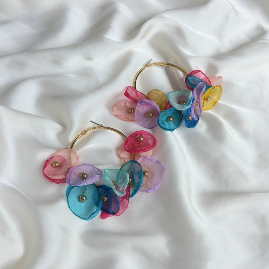 Rainbow Flower Hoop Earrings - Lightweight Hoop Earrings,Flower Earrings,Hoop Earrings,Cute Earrings,Flower Jewellery In The UK, Colourful
