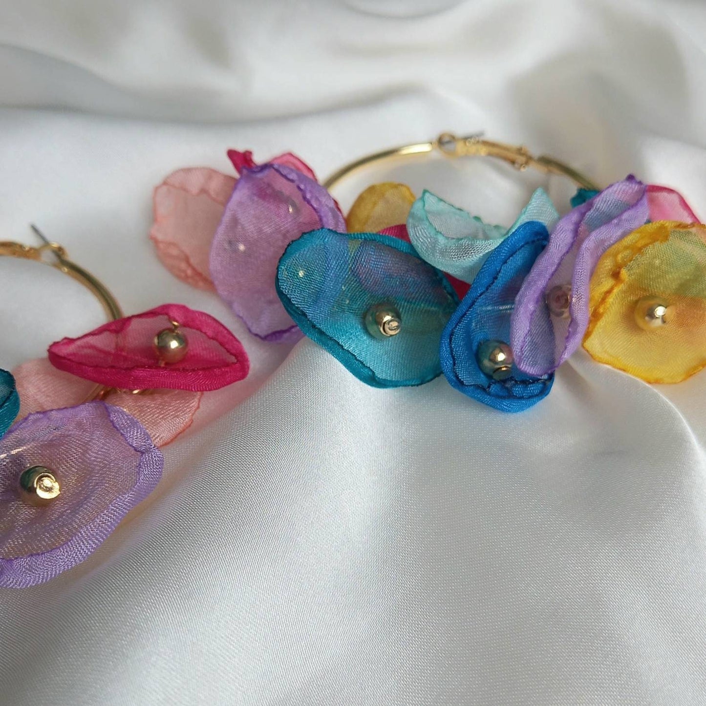 Rainbow Flower Hoop Earrings - Lightweight Hoop Earrings,Flower Earrings,Hoop Earrings,Cute Earrings,Flower Jewellery In The UK, Colourful