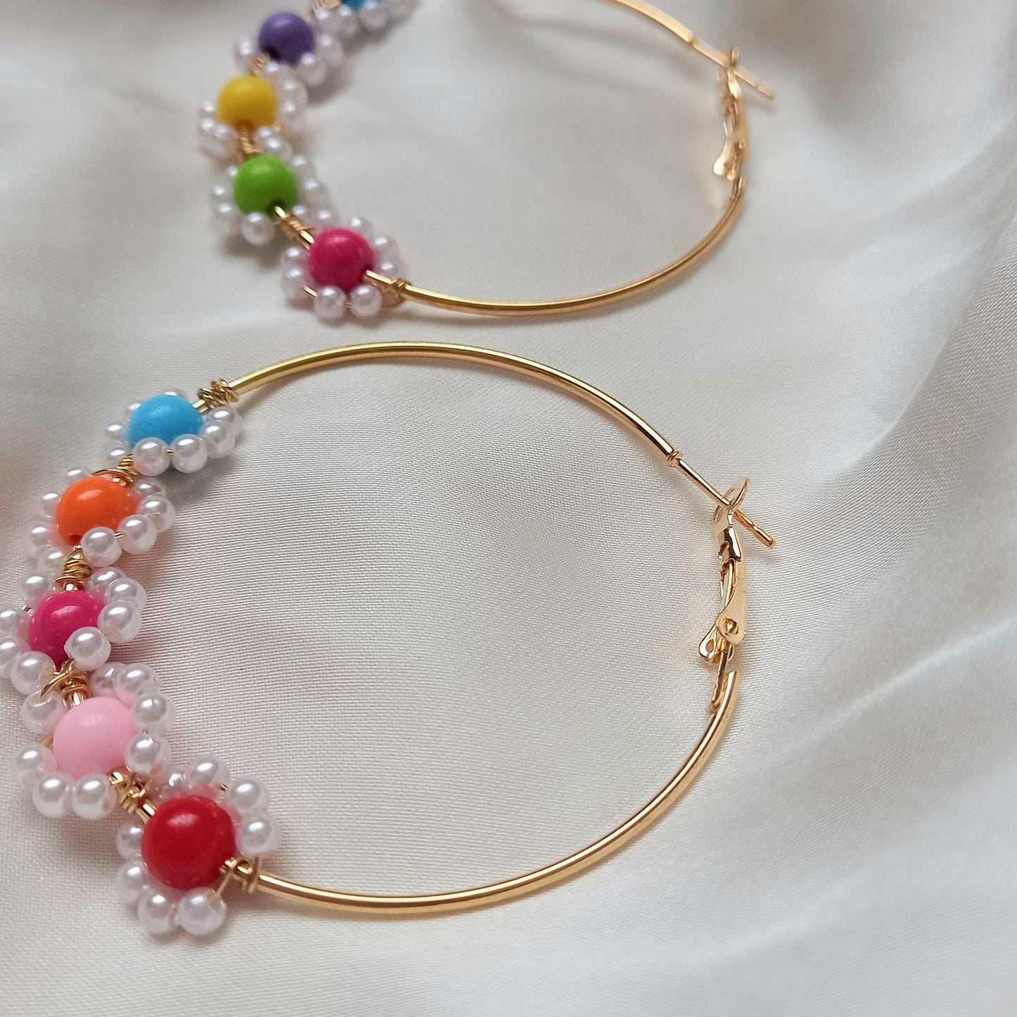 Bead Flower Hoop Earrings - Bead Jewellery, Bead Earrings, Flower Bead Earrings, Hoop Earrings In The UK, Cute Earrings, Bead Jewellery