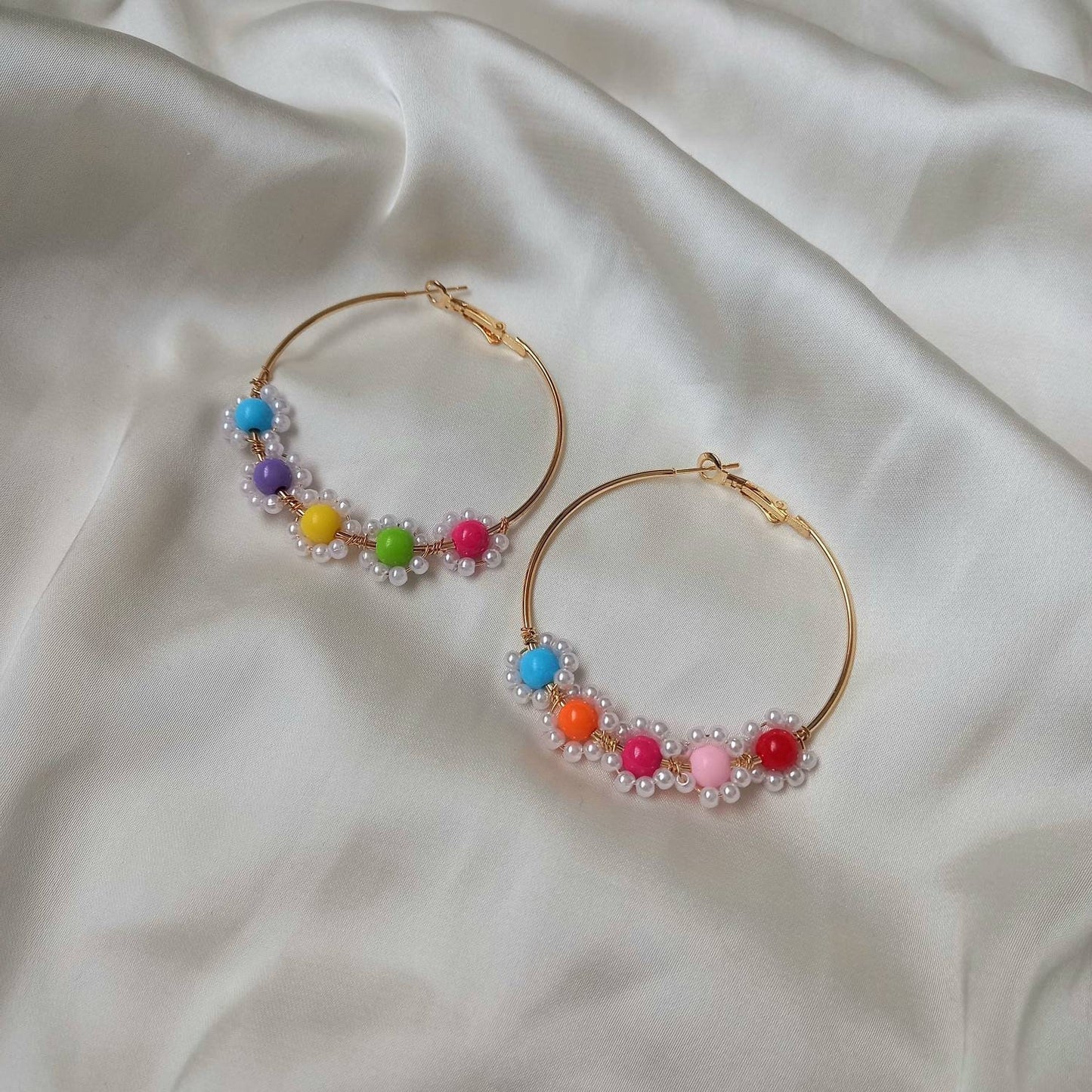 Bead Flower Hoop Earrings - Bead Jewellery, Bead Earrings, Flower Bead Earrings, Hoop Earrings In The UK, Cute Earrings, Bead Jewellery