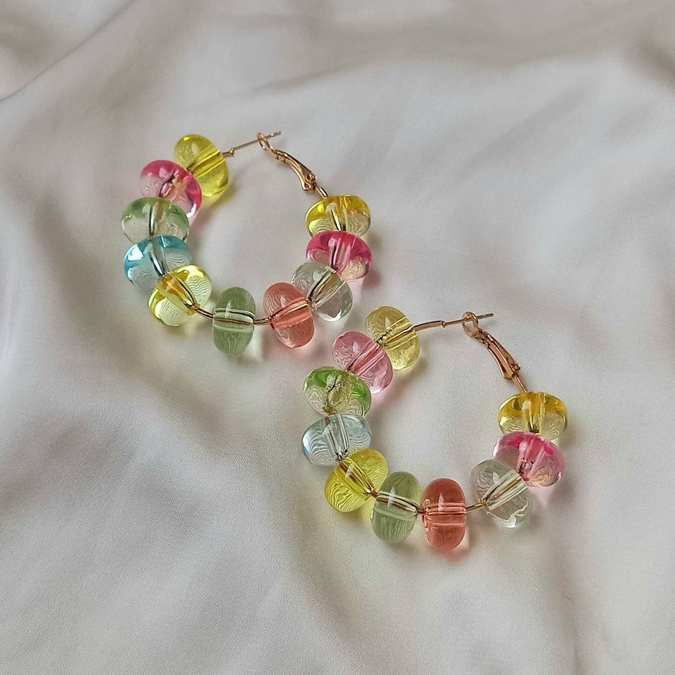 Chunky Bead Hoop Earrings - Chunky Earrings, Chunky Hoops, Bead Earrings, Cute Earrings, Gold Earrings In The UK, Gold Jewellery In The UK