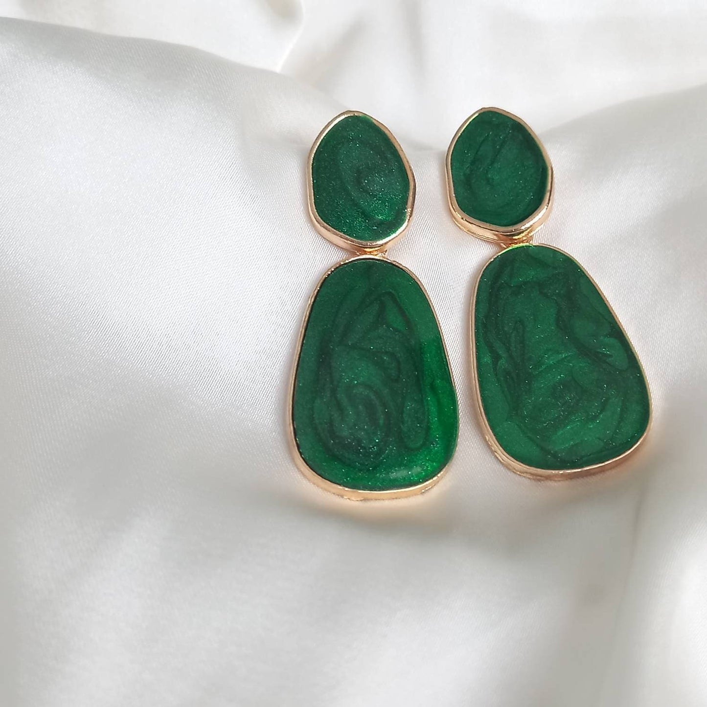 Gold and Green Resin Drop Earrings -  High Polished,Hanging Jewellery,Accessories,Green Jewellery,Gold Earrings,Emerald Green,Resin Earrings