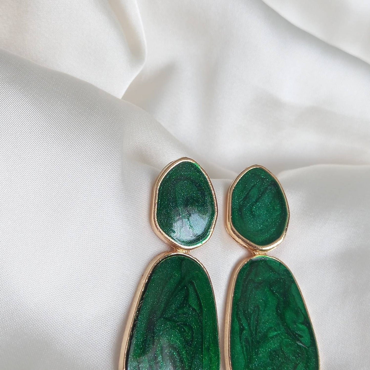 Gold and Green Resin Drop Earrings -  High Polished,Hanging Jewellery,Accessories,Green Jewellery,Gold Earrings,Emerald Green,Resin Earrings