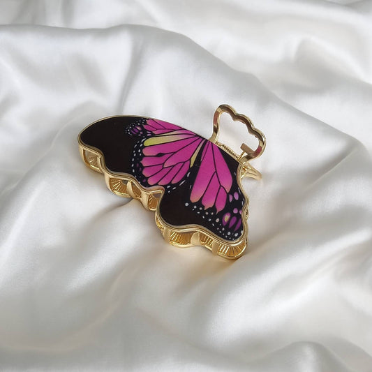 Pink Butterfly Hair Clamp - Hair Clip, Pink Hair Accessories, Pink Hair Claw, Funky Hair Clip, Pink Hair Clips In The UK, Pink Butterflies