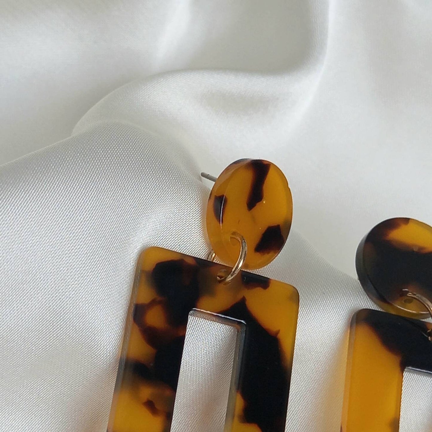 Tortoiseshell Drop Earrings - Lightweight Earrings, Resin Earrings, Everyday Earrings, Orange Earrings,Brown Earrings, Rectangle Earrings