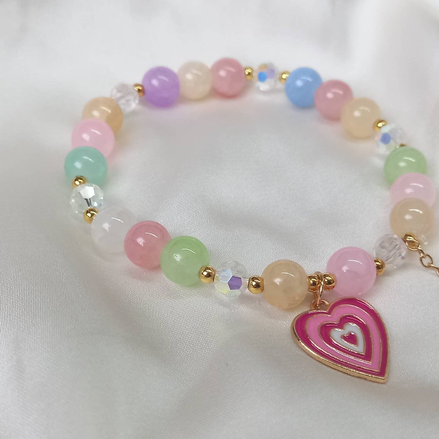 Pink Retro Heart Bead Charm Bracelet - Bead Jewellery,Pink Bracelets In The UK,Charm Bracelet,Bead Bracelets,Cute Bracelets,Pink Jewelley