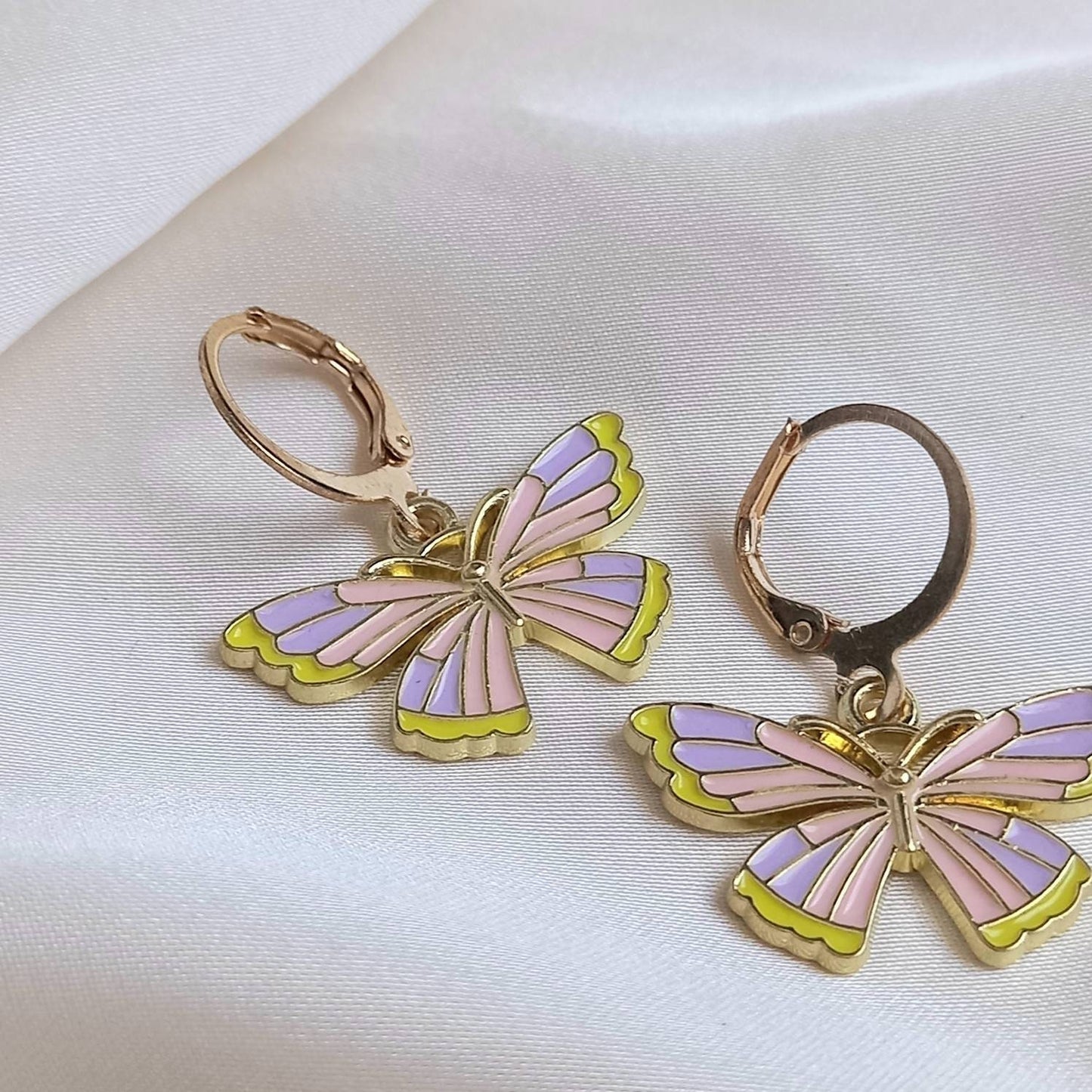Pink & Yellow Butterfly Drop Earrings - Lightweight Drop Earrings,Purple Butterfly Earrings,Cute Earrings,Earrings In The UK,Pink Jewellery