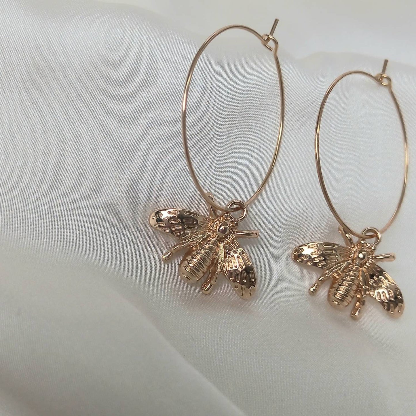 Gold Bee Hoop Earrings - Lightweight Hoop Earrings,Bee Earrings,Gold Hoop Earrings In The UK,Gold Earrings In The UK,Gold Jewellery, Bees