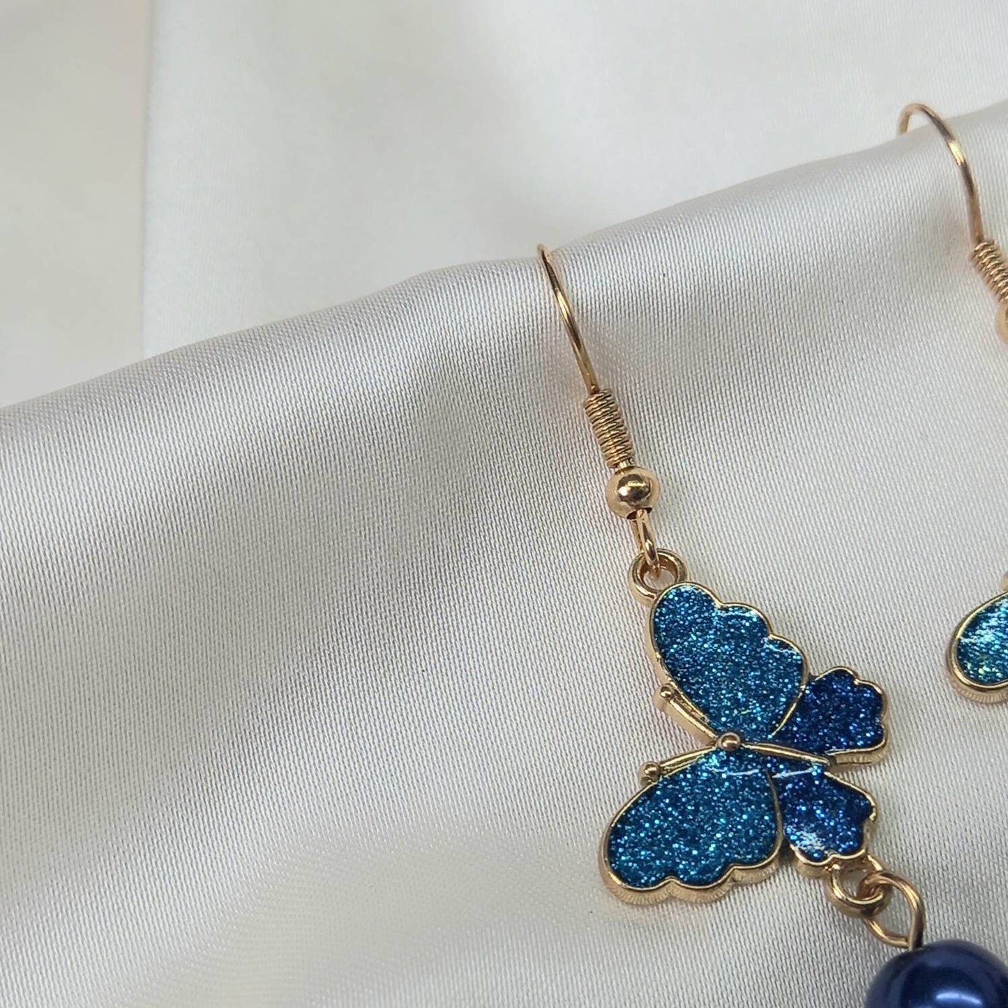 Blue Butterfly Drop Earrings - Lightweight Earrings,Blue Butterfly Earrings,Blue Earrings In The UK,Gold Butterfly Jewellery In The UK