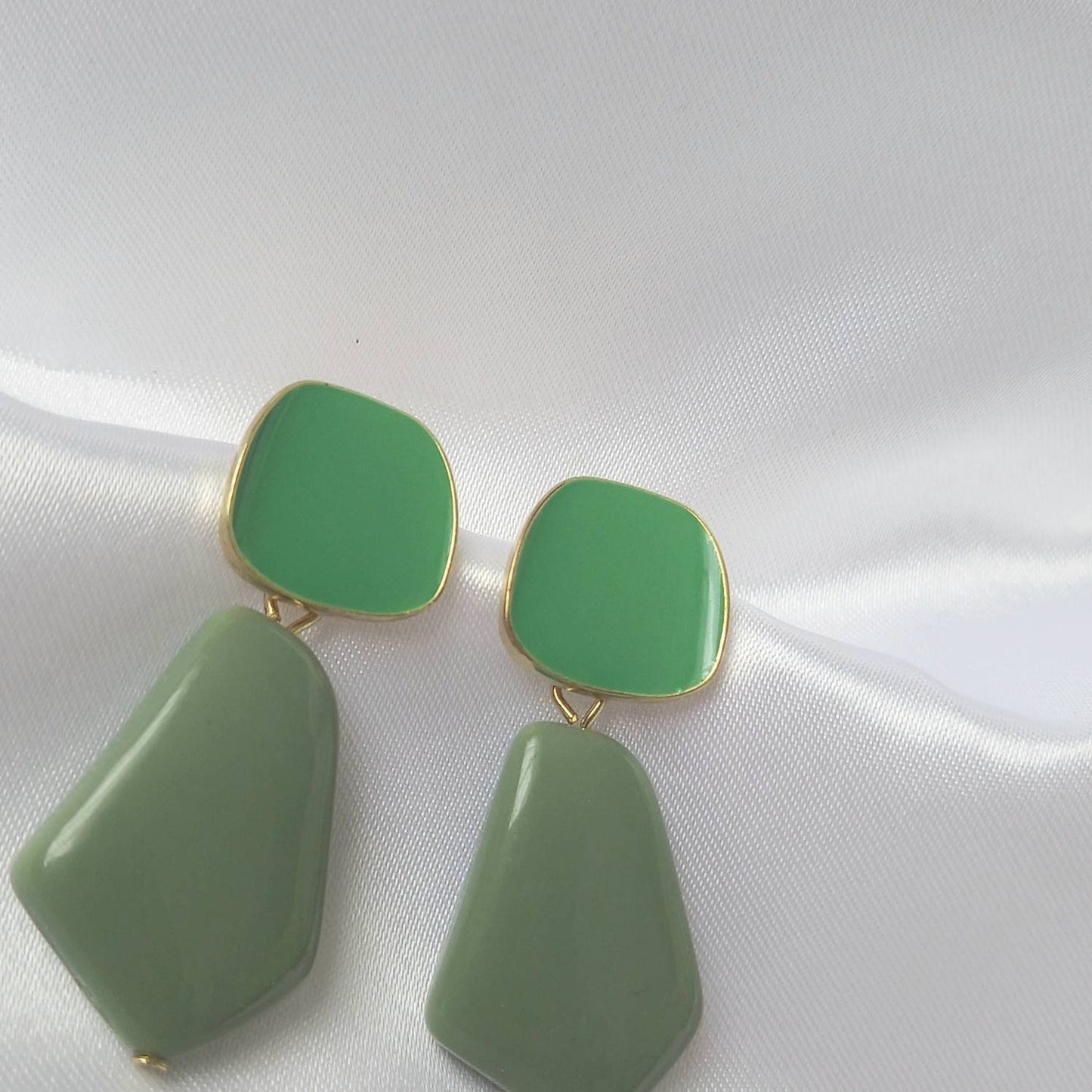 Gold and Green Drop Earrings -  Green Earrings In The UK,Sage Green Jewellery In The UK,Gold Earrings,Abstract Earrings,Abstract Jewellery