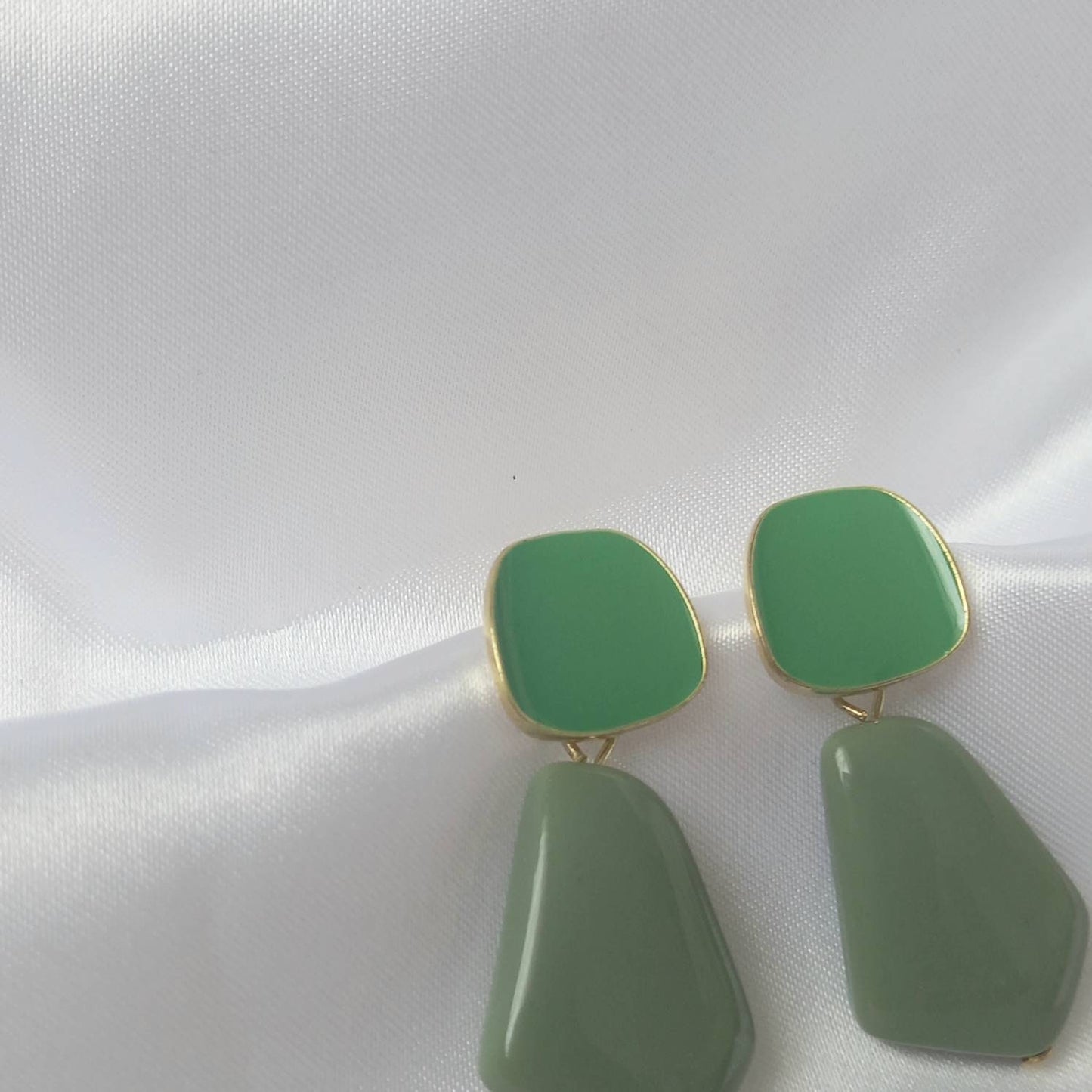 Gold and Green Drop Earrings -  Green Earrings In The UK,Sage Green Jewellery In The UK,Gold Earrings,Abstract Earrings,Abstract Jewellery
